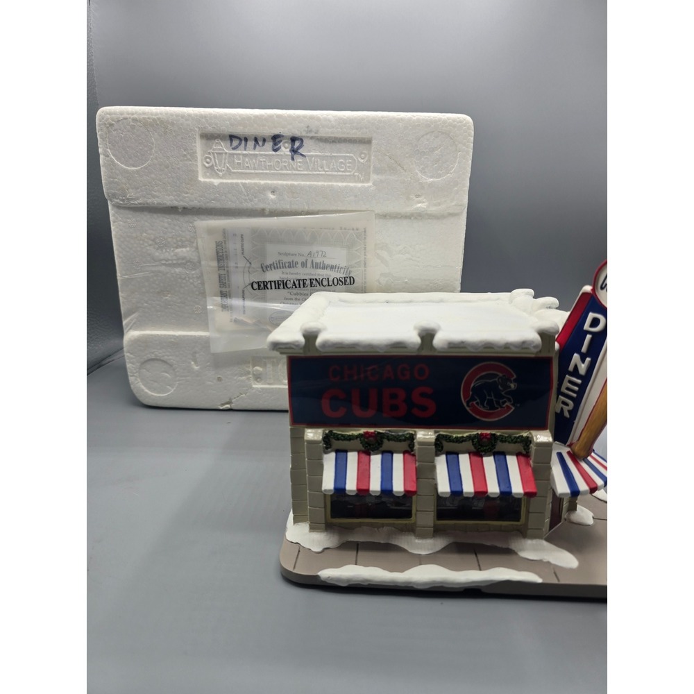 Hawthorne Village Chicago Cubs Cubbies Diner Christmas Village COA Lighted MLB